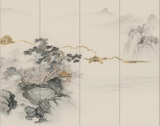 新中式山水壁画硬包