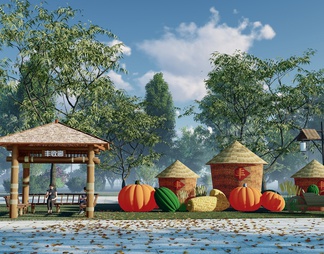 乡村景观小品 南瓜玉米雕塑 农民丰收节入口 瓜果蔬菜景观