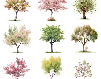 PSD免抠小清新淡彩树木植物素材