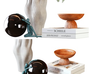 花瓶和植物装饰品套装及小雕塑