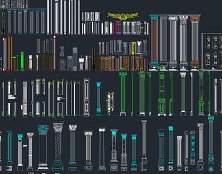 52套罗马柱雕花等配件CAD图库合集
