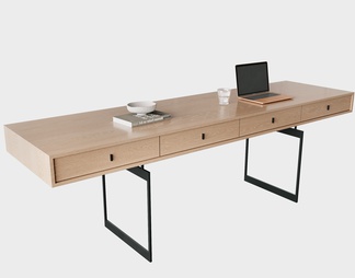 书桌，原木，黑钢，书桌椅