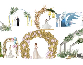婚礼人物 花架 装饰板 植物组合 婚礼花艺香槟色系韩式花艺地花插花