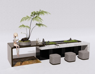微景观桌椅蕨类植物雕塑小品