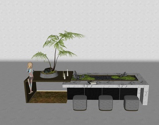微景观桌椅蕨类植物雕塑小品