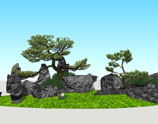 景观假山石头 造型松树