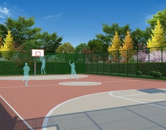 园林景观篮球场效果图