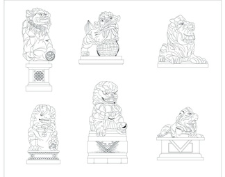 石灯 石狮子雕塑立面图