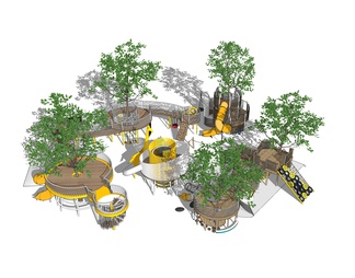 儿童器材组合 树屋 户外观景 滑梯 活动区 攀爬架 观景平台