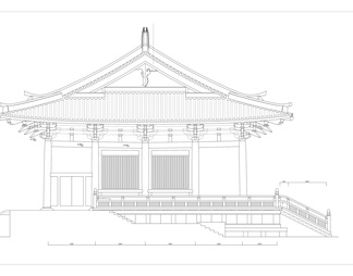 古寺庙建筑立面剖面图