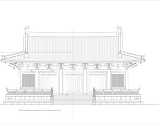 古寺庙建筑立面剖面图