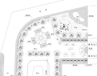 健身公园绿化、排水布置图