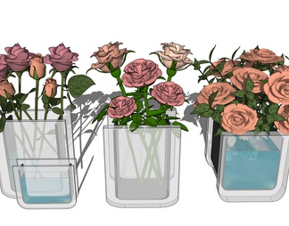 粉玫瑰 鲜花花束 花艺花瓶