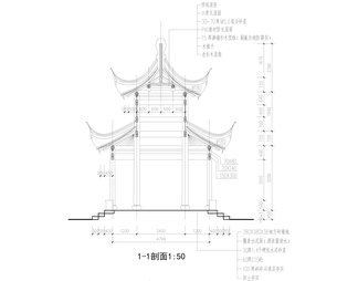 四方重檐亭详图