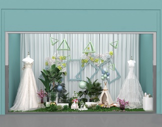 橱窗，绿植，婚纱