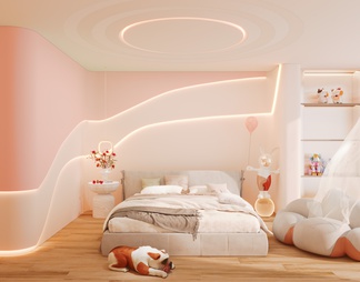 奶油风造型灯带卧室