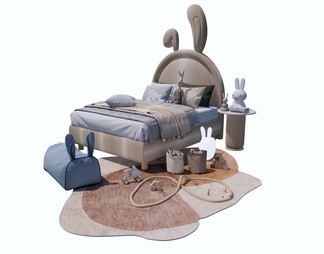 兔子儿童床沙发玩具组合