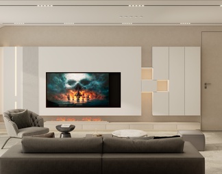 奶油风造型客厅电视墙