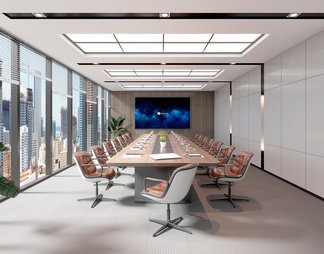 会议室 会议桌椅 会议桌 办公椅 百叶窗 液晶屏 会议室 会议桌椅组合