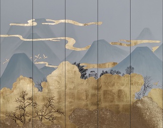 新中式抽象山水装饰画贴图