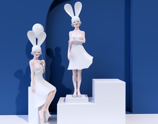 白色兔女郎雕塑摆件