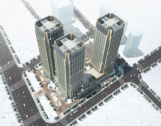 高层建筑雪景鸟瞰效果图