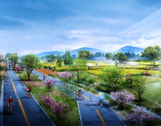 乡村体育公园自行车道景观效果图