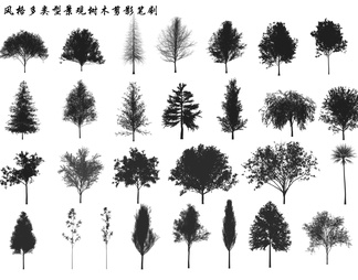 多多类型景观树木剪影笔刷