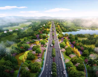 城市道路景观鸟瞰图psd下载【id:1784756】