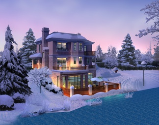 别墅雪景环境效果图