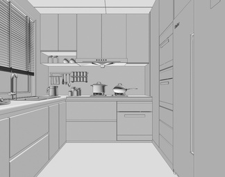 厨房，厨房，橱柜，冰箱，烤箱柜