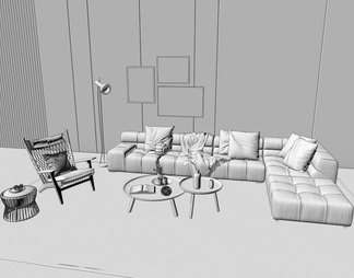 沙发茶几组合，单椅，凳子，落地灯