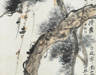国画 水墨画 张大千 植物 松树