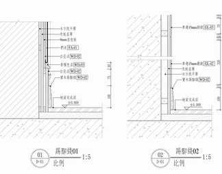 踢脚线与各类墙面装饰收口详图 实木踢脚 不锈钢踢脚 收口 墙面剖面