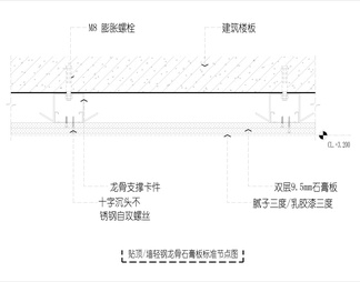 贴顶式石膏板吊顶 节点