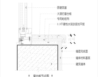 建筑幕墙窗-石材窗台板粘贴 节点