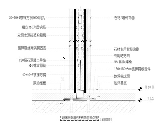 钢结构墙体-石材饰面湿贴 节点