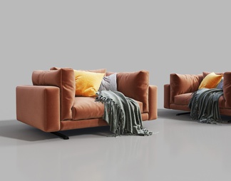 橙色绒布单人休闲沙发