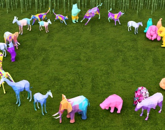 彩色几何动物雕塑小品