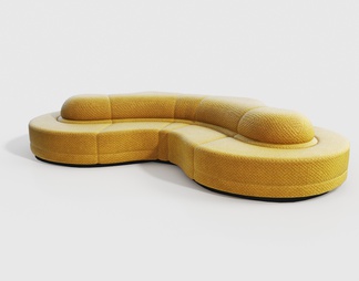 黄色布艺弧形多人沙发