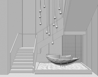 船雕塑装置 楼梯间