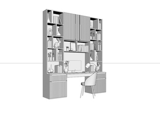 一体式书柜书桌椅