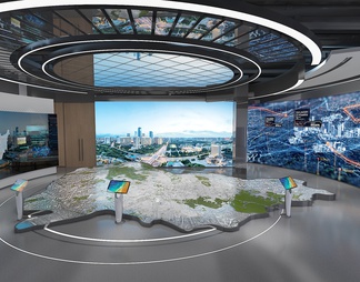 科技展厅 数字沙盘 互动触摸一体机 弧形拼接大屏