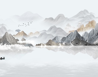 新中式山水装饰画贴图