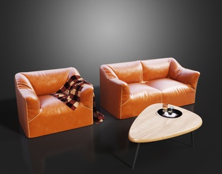 橙色皮革沙发组合