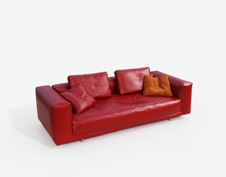 红色真皮双人沙发
