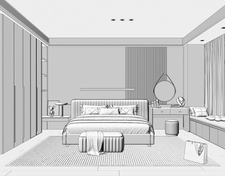 家居卧室 布艺双人床 主人房 床头柜 床具组合 装饰画