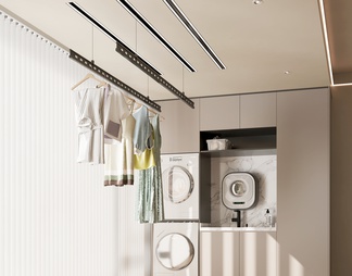 阳台洗衣柜，洗衣机，壁挂洗衣机，晾衣架，隐形晾衣架，晾衣杆