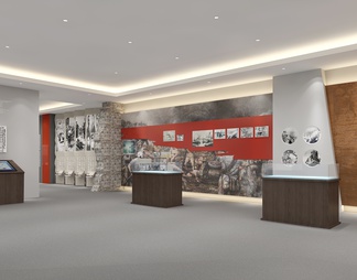 红色文化展厅 浮雕墙 互动触摸一体机 革命雕塑 文物展示台