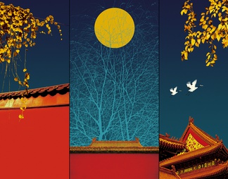 中式壁纸 宫墙 月亮